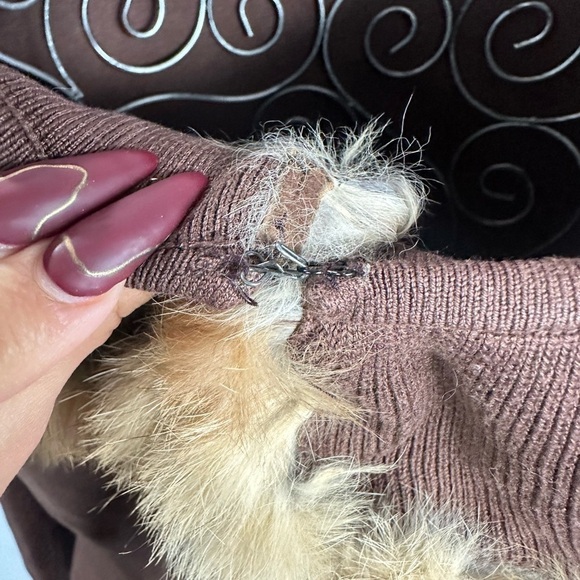 CABO chocolate brown ribbed cardigan with faux fur lining size L - Picture 4 of 9